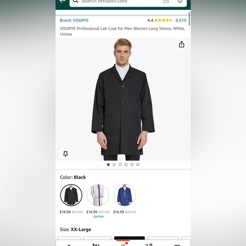 Black lab coat size xxl